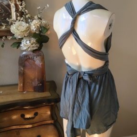 LF One Way Wrap Around Blue Romper - Picture 4 of 5